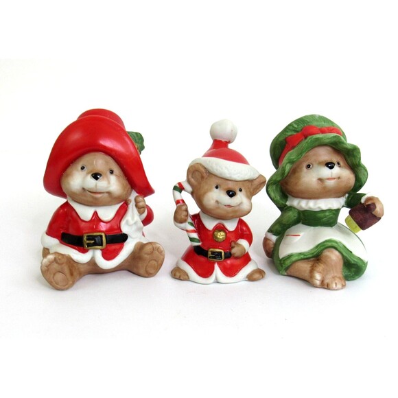 Vintage Homco Ceramic Christmas Bear Family Figurines #5600 Taiwan Set of 3 - Picture 1 of 6